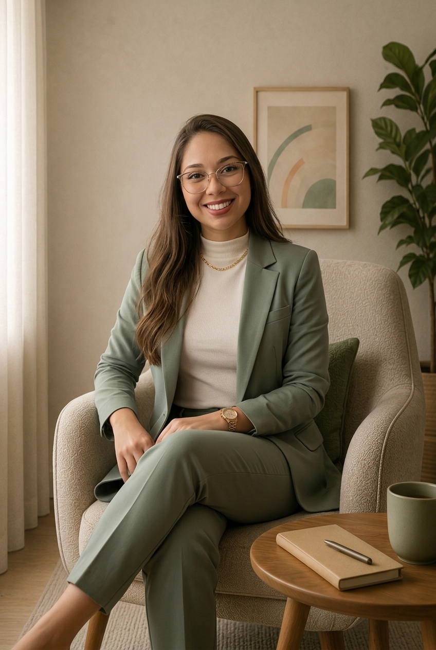 Danielly Paulino sentada na poltrona do consultório